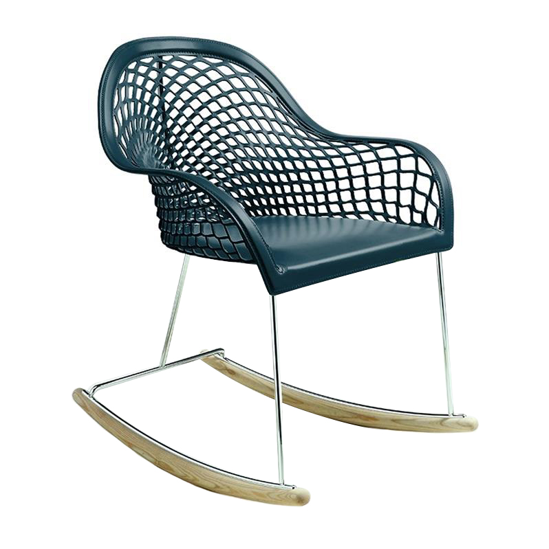Rocking chair design en cuir bleu MIDJ - Gino
