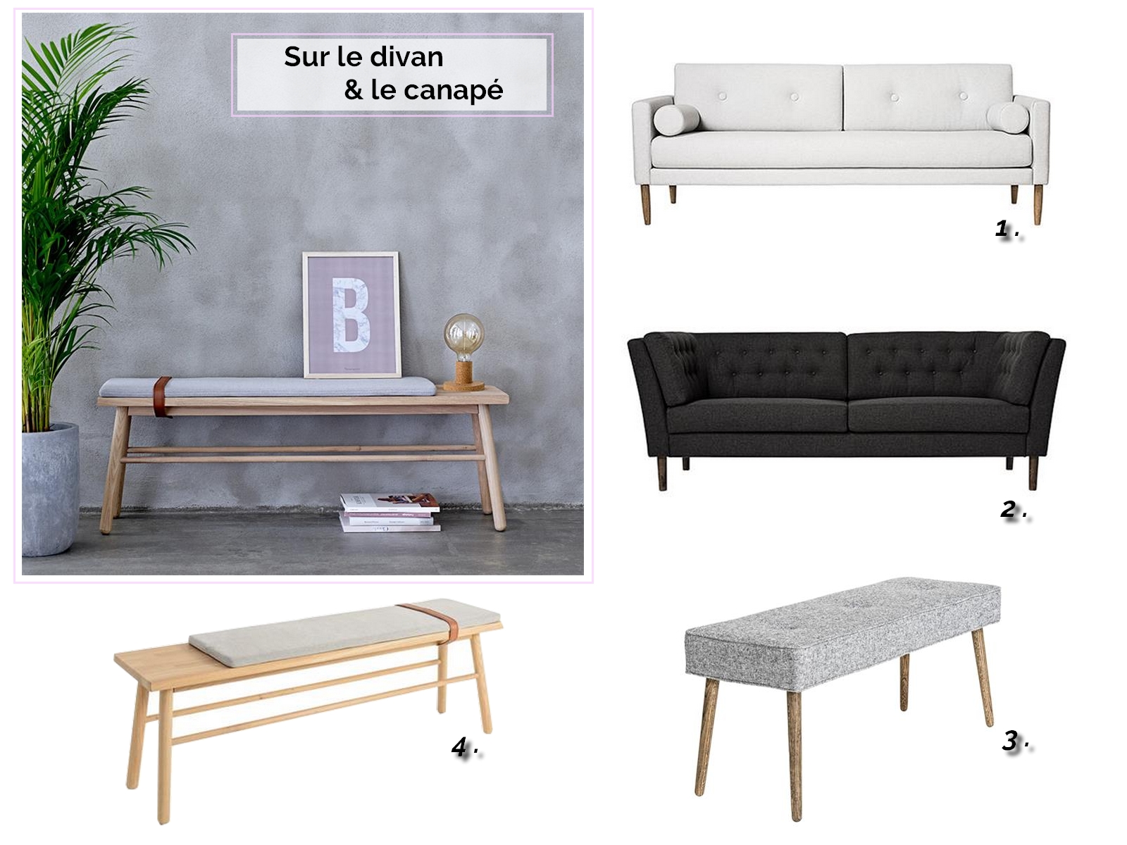 canapé design, canapé tissu, canapé gris, banc en bois, banc design, banc scandinave, canapé design